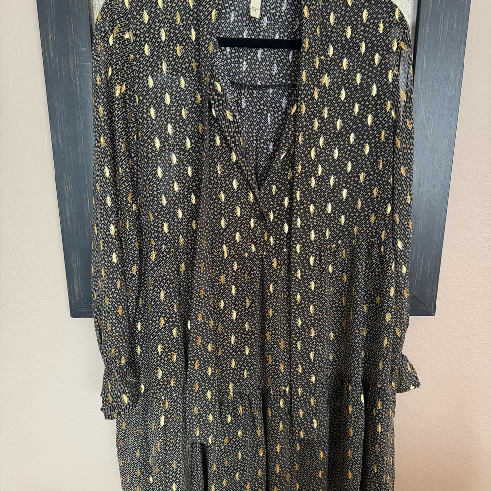 Elan Black and Gold Patterned Midi Dress